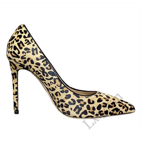 

leopard print horsehair decor women shallow pumps classic pointed toe slip on high heels spring fall office lady dress shoe shoes, Black