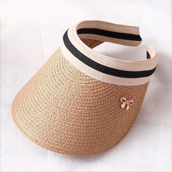 

wide brim hats 2021 women's sun handmade straw visor caps parent-child summer hat empty beach, Blue;gray