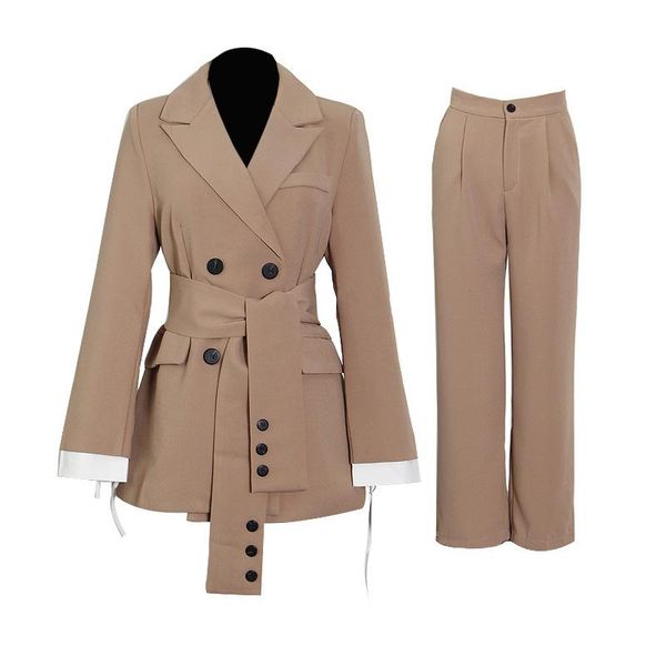 

[ewq] simple fashion trend ladies casual long-sleeved coats chic blazer+ high-waist trousers office 2-piece set 2021 autumn women's two, White