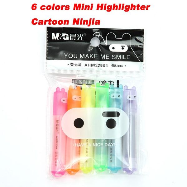Highliders Mini 6-Color Tightighter Marker 6 ручки / комплект, зубило, мультфильм Ninjia, YGB00030