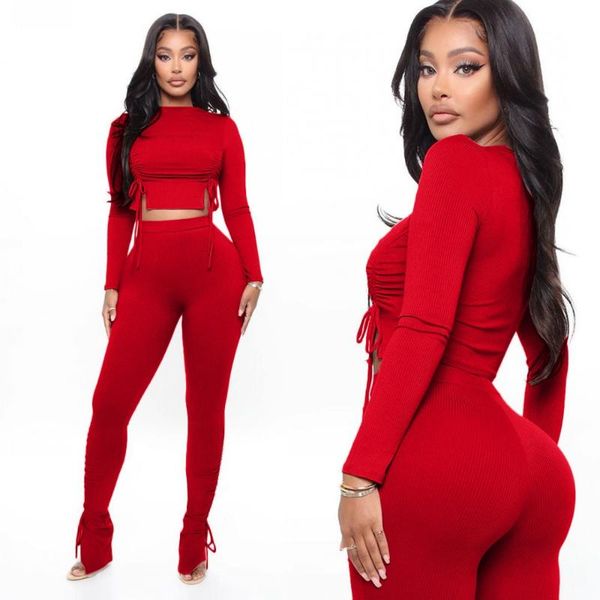 

women's two piece pants casual suit solid color long-sleeved t-shirt+tight trousers two-piece winter 2021 sets elegant ladies clothes, White