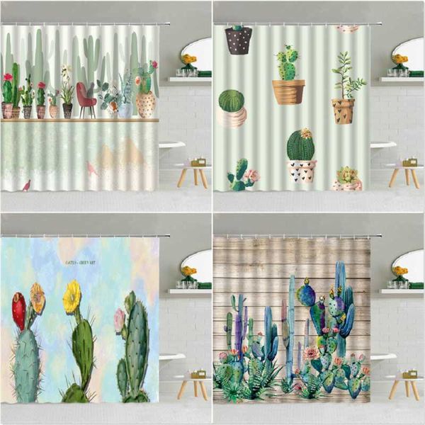 

waterproof shower curtain tropical desert green plant cactus polyester fabric bath screen with hooks 3d printing curtains