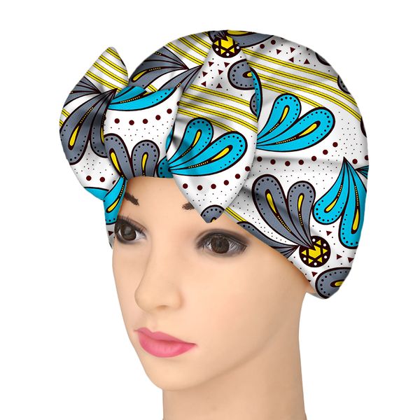 

pre-tied african print scarf african headwraps african womens hair accessories scarf wrapped turban hat bow-tie turban wax, Blue;gray