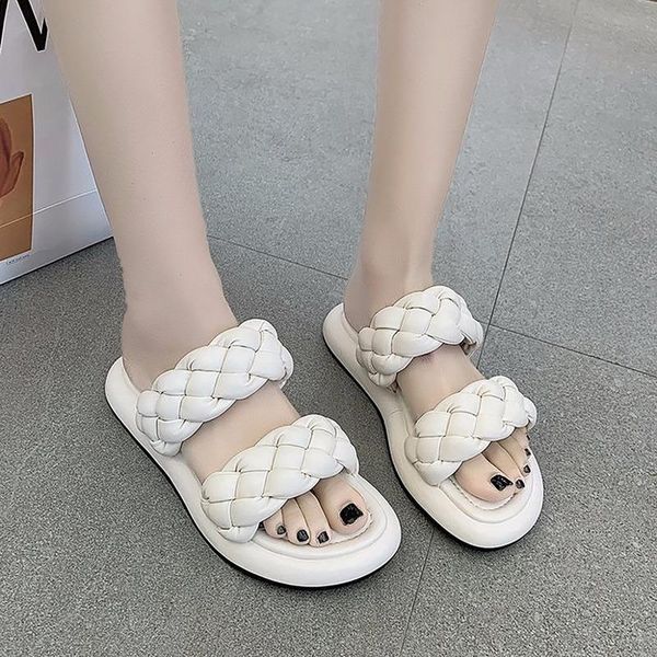 

sandals women summer ladies flats comfortable narrow band platform outdoor open toe slippers 2021 solid color shoes, Black