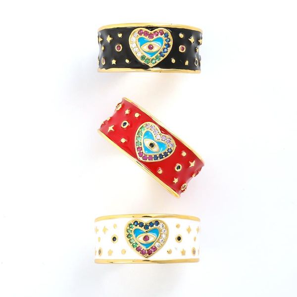 

wedding rings fashion creative drop oil heart-shaped eyes copper color zircon couple women and men opening adjustable ring, Slivery;golden