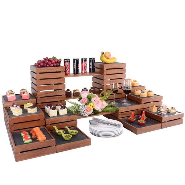 

buckets chinese dessert table display stand wooden buffet sushi fruit cake snack tea break