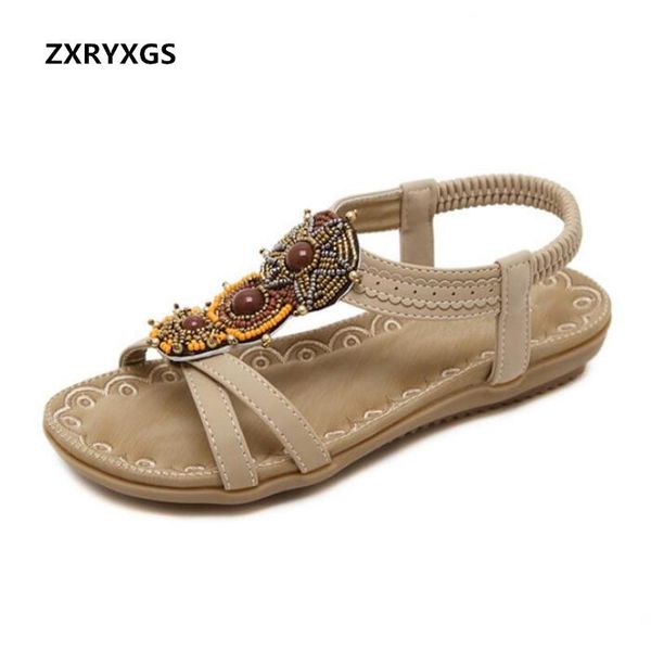 

women comfortable bohemia ethnic sandals flat heel 2021 summer woman casual comfort shoes plus size 35-41, Black