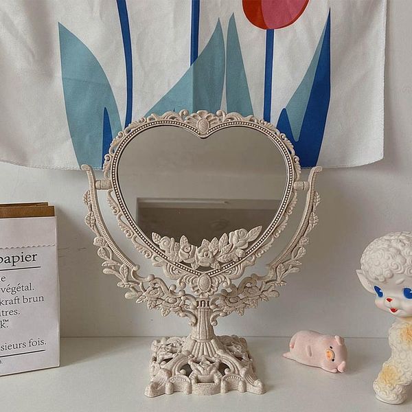 

frames ins french bedroom hand mirror desk standing dormitory double-sided makeup hd girl heart beauty