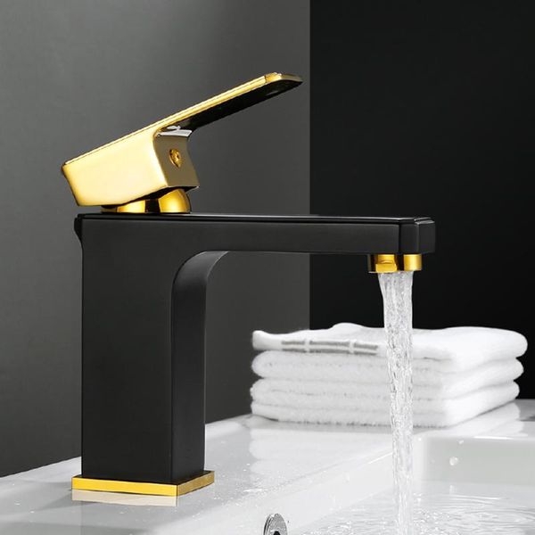 

bathroom sink faucets basin black and golden brass single handle faucet cold mixer tap lavatory