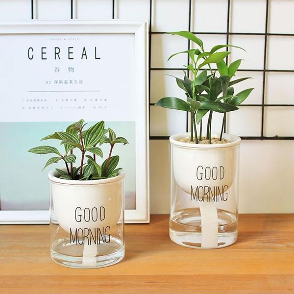 

planters & pots automatic watering ceramic succulent plant flower pot with glass water container