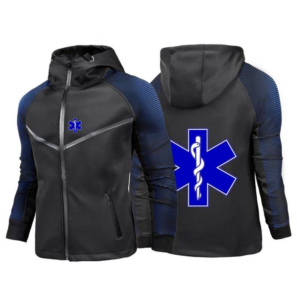 

men's hoodies & sweatshirts 2021 emt emergency ambulance print mens racing suit jacket casual personality gradient motorcycle waterproo, Black