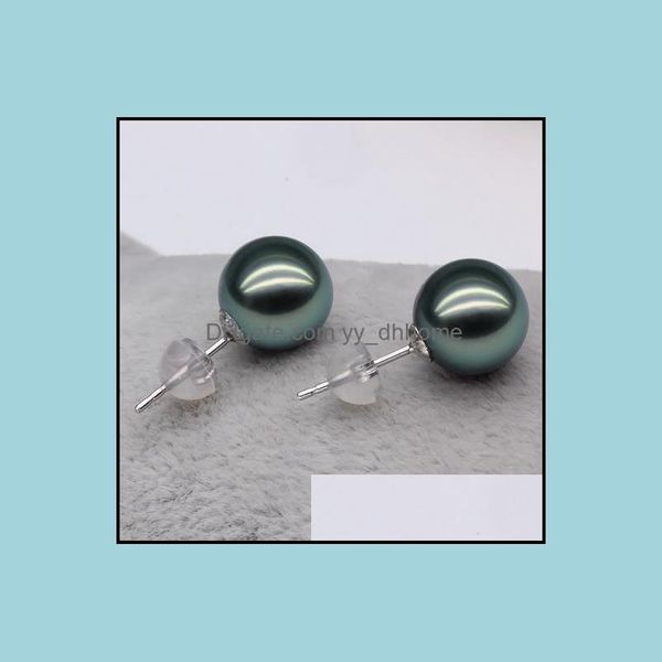 Brincos de garanh￣o j￳ias atacado 9-10 mm Tahitian Natural Black Pearl 925 Sier Grosp Drop Delivery 2021 HW6od