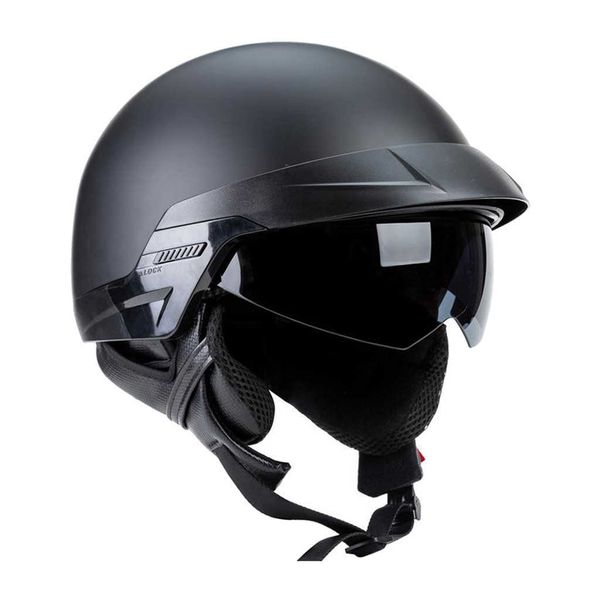 Caschi moto retrò Casco vintage casco mezza faccia visiera retrattile uomo donna scooter moto casco da bici cruiser Q0630