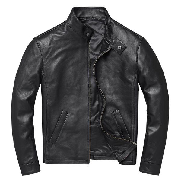 

men's leather & faux genuine pure natural sheepskin black korean jacket casual slim-fit motorcycle sheep coat