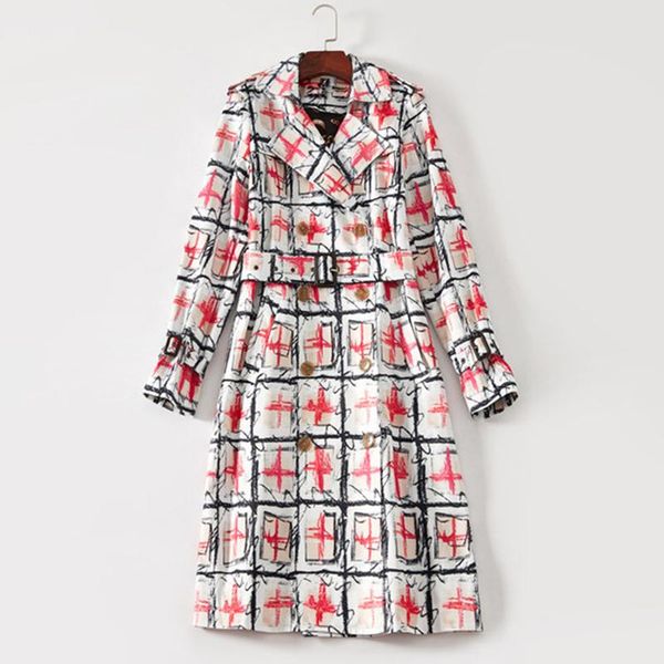 

women's trench coats fashion 2021 designer coat painting plaid overcoat, Tan;black