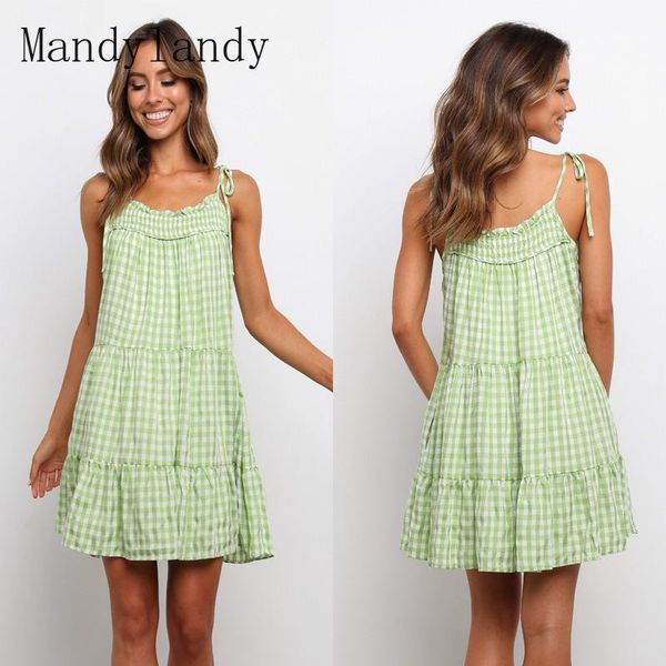 

ethnic clothing mandylandy women summer plaid strap dress ladies elegant sleeveless halter ruffle mini, Red