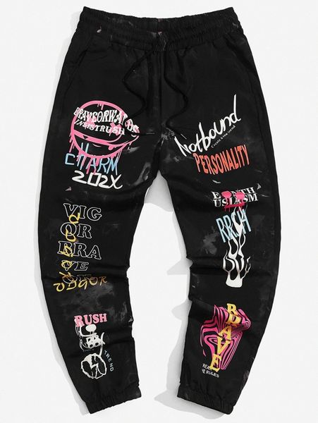 

men letter & cartoon graphic pants b6ez#, Black