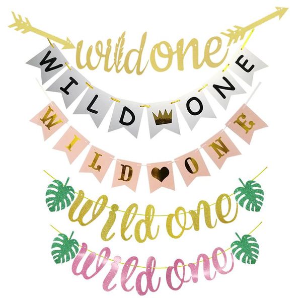 

party decoration chicinlife 1set wild one banner happy birthday baby shower kids boy girl 1 year old bunting garland supplies