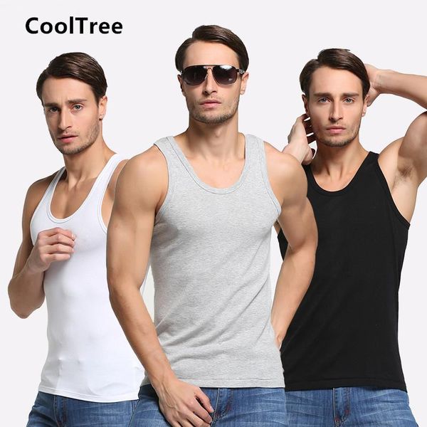 

men' tank cooltree men 3pcs 100% cotton vests summer breathable solid color sleeveless male o-neck pullover muscle vest undershirts, White;black