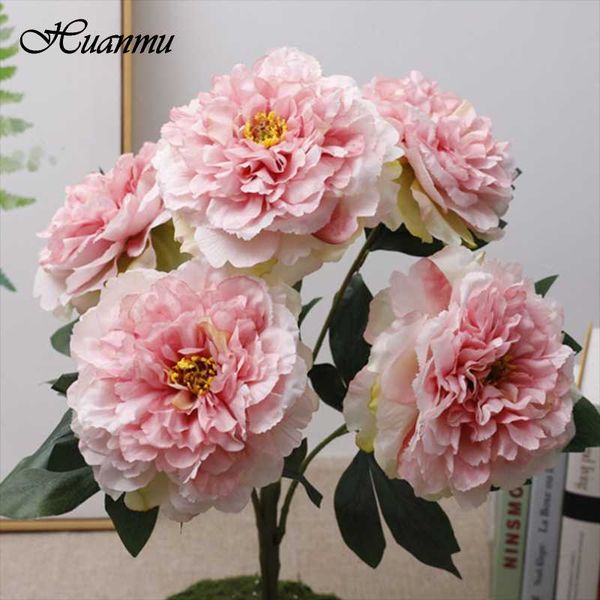 

european vintage artificial silk peony flowers 5 head bouquet wedding home retro fake flower party diy decoration for bride decorative & wre