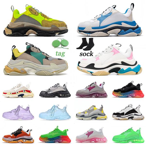 Scarpe casual Triple S Arcobaleno Suola trasparente Bianco Viola Nero Rosso Verde neon Navy Beige Cristallo Rosa Scarpe da ginnastica da donna Scarpe da ginnastica moda uomo Taglia 36-45