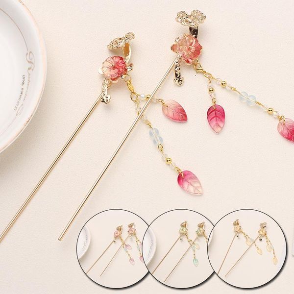 

flower hair forks retro long tassel hairpins clip stick pearl bead step shake chinese wedding bride headpieces clips & barrettes, Golden;silver