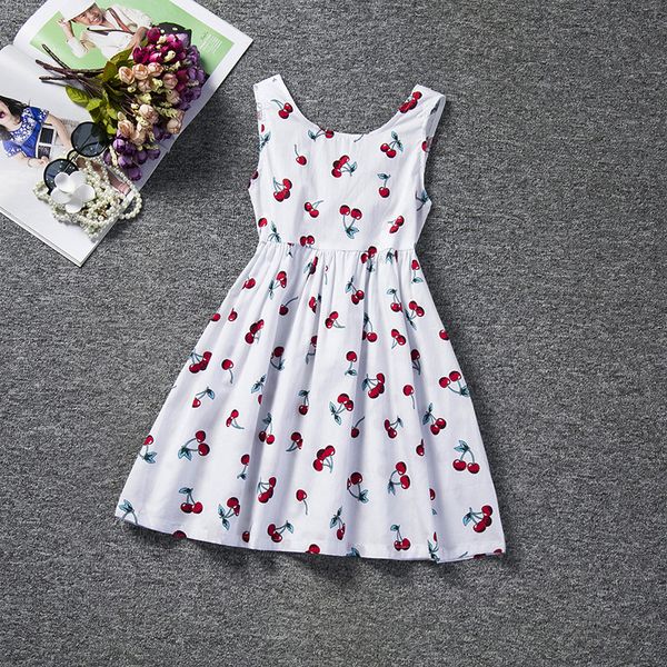 

2021 summer new girls sling dress cherry print princess dress sleeveless vest dress, Red;yellow