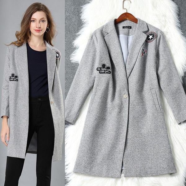 

women's wool & blends woolen coat female spring and autumn fashion wild gray loose casual temperament, Black