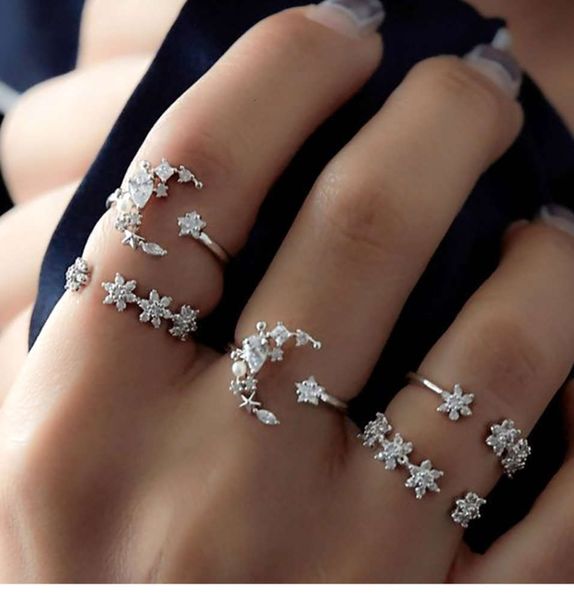 

5-piece ring set for bride, star and moon, Black
