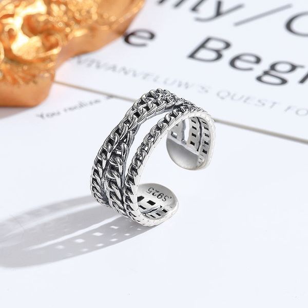 

factory wholesale s925 pure personalized simple ring, men's and women's thai silver chain cross opening ring hea/rtsch/rome