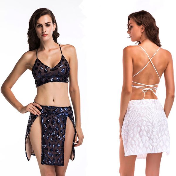 

dresses 2021 new dress sling open back two piece split skirt, Black;gray