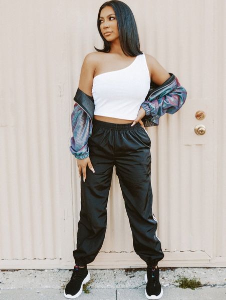 

elastic waist side stripe sweatpants b3wb#, Black;white