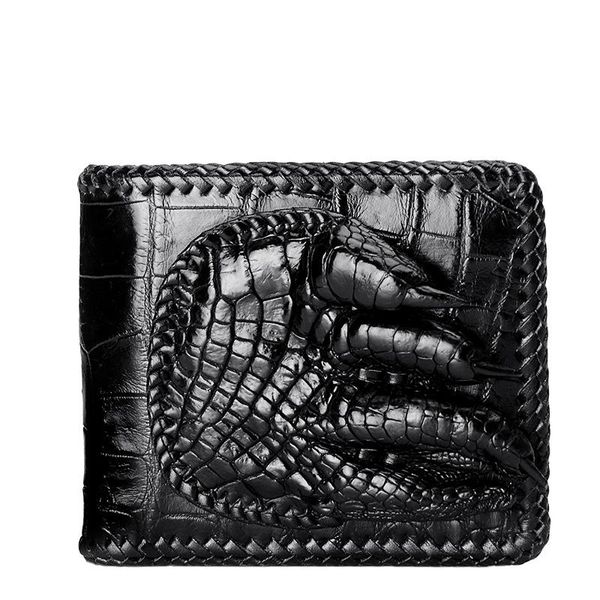 

authentic exotic crocodile skin men's short woven clutch wallet genuine real alligator claw leather male small card holders wallets, Red;black