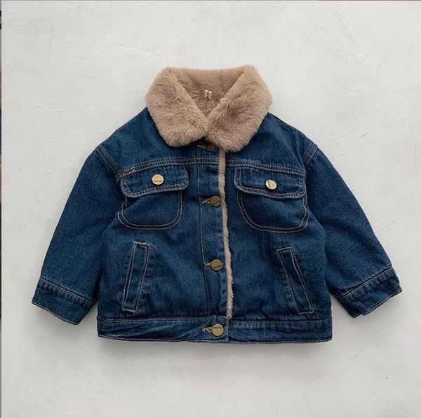 

jackets 2021 wholesale girls boys denim thicken coat winter cotton full sleeve kids jacket 1-7 years pw156, Blue;gray