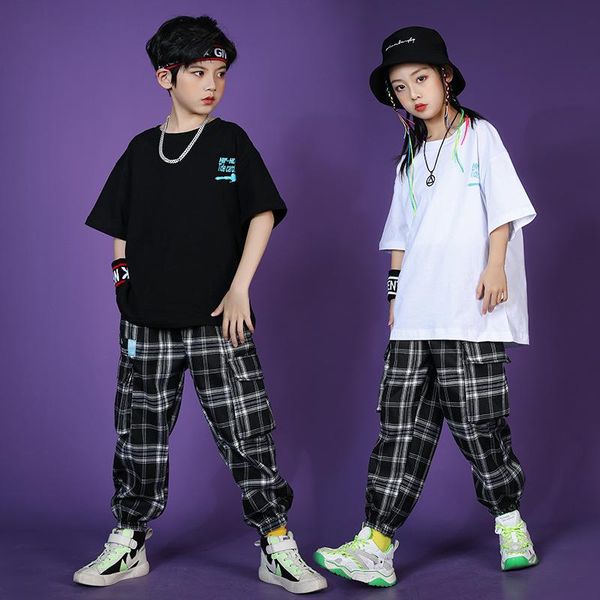 

clothing sets 2021 hip hop dance costumes for kids black long sleeve red pants jazz modern rave clothes stage wear, White