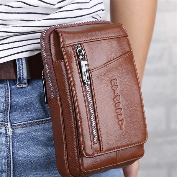 

genuine leather waist belt bags men small fanny pack phone pouch wallet travel shoulder messenger crossbody for male