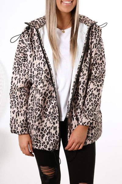 

women's jackets fashion jacket autumn and winter hooded loose leopard print windbreaker zipper women, Black;brown
