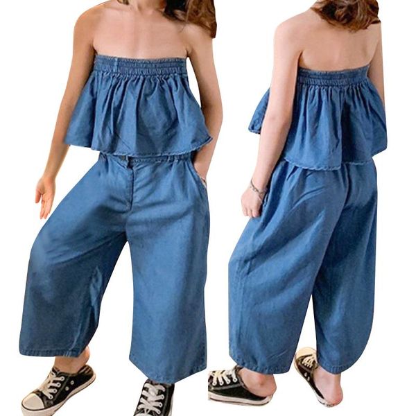 

clothing sets 2pcs kid girls summer outfit set solid color off-shoulder sleeveless tube + wide-leg pants fashion for 3-7years, White