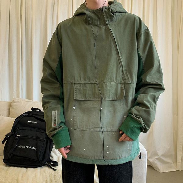 

men's jackets plus size 5xl-m autumn winter gradient color spliced design hooded jacket men clothing 2021 loose casual pullover coats s, Black;brown