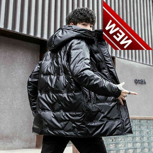 

winter new men solid color parkas white duck down men's stand collar warm thick jacket male brighting brand casual parka coat, Black