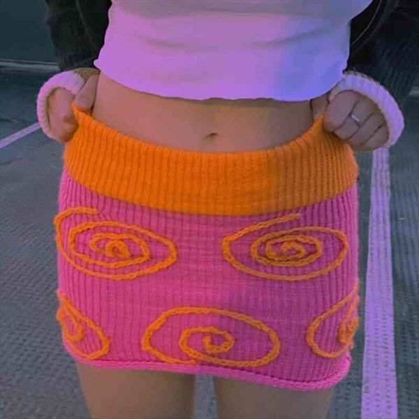 

knitted color block crochet womens skirts mini girls y2k high waist bodycon knitting summer club streetwear, Black