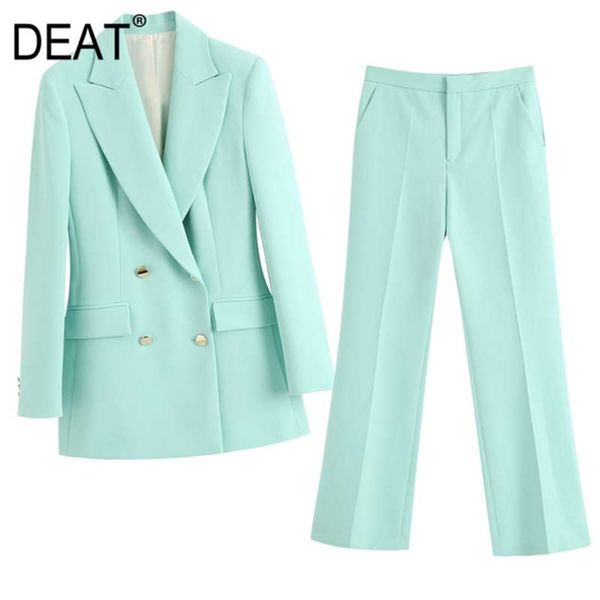 

[deat] double breasted chic autumn handsome casual suit coat + high waist wide leg pants mop pants women's suit 13t810 210925, White