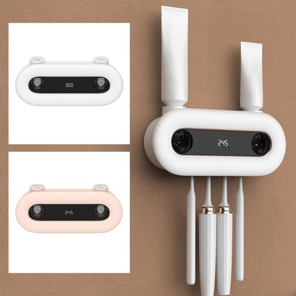 

bath accessory set uv toothbrush sanitizer holder organizer wall mounted with back stickers 300s timing for men women baby family bathroom t