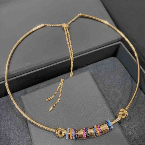 

colorful zircon collar necklace yellow gold plated knot torques multi circle moving round choker for women party gift, Silver