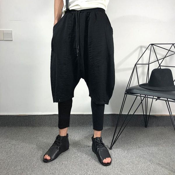 

s-6xl2021 men's fake two sport haren pants logo hip-hop stretch baggy trend, Black