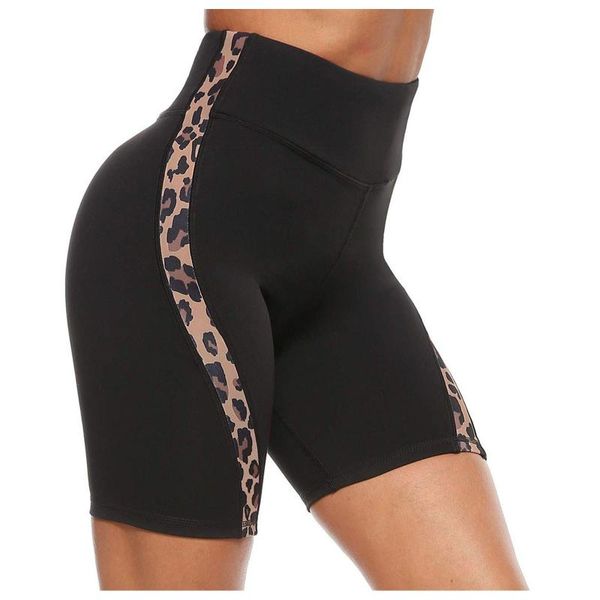 

women's shorts high waist sport running splicing design leggings yoga pants with pocket seamless skinny leopard print, White;black