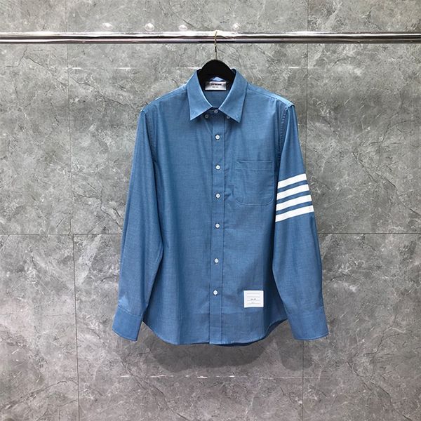 

blue men's shirt white 4-bar stripe spring autunm fashion brand men's clothing business casual oxford cotton designer blouse whole, White;black