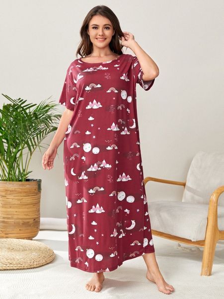 

plus allover cartoon graphic nightdress y4tn#, Black;white