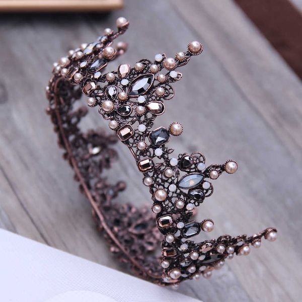 

vintage baroque tiara geometric beads tiaras crowns hairband royal queen headband for women christmas party hair jewelry 210616, Slivery;golden