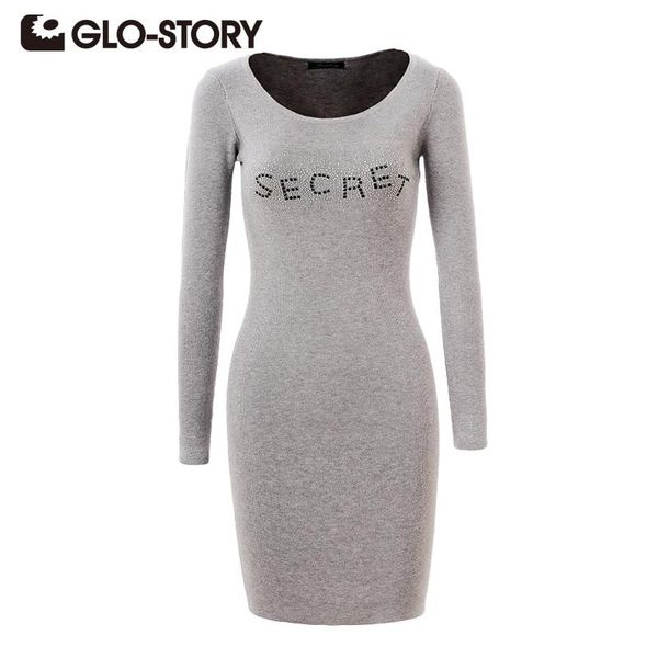 

casual dresses glo-story women sweater dress 2021 fashion long sleeve skinng party knit bodycon mini 3174, Black;gray